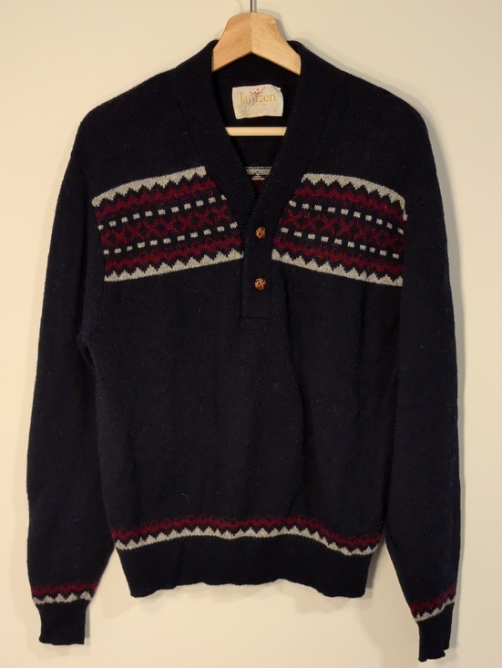 Jantzen Other - Vintage Jantzen Men's Cotton Navy Shawl Collar Sweater with Patterned Yoke